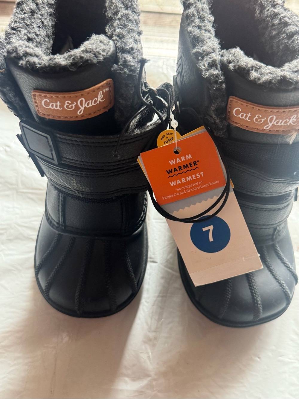 Cat & Jack Black Kids Winter Boots with Gray Faux-Fur Cuff